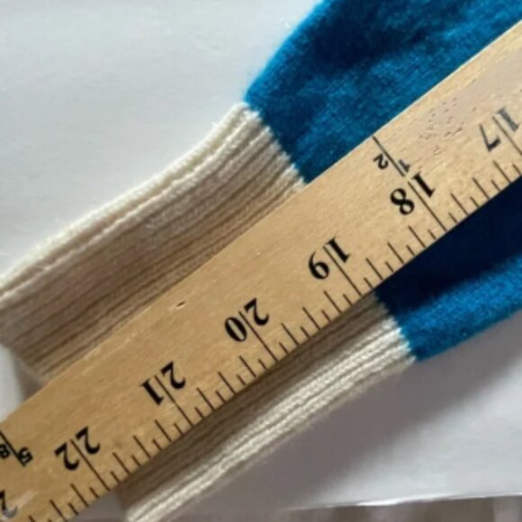 SMALL Pure Cashmere Long Sleeve V Neck Cardigan Sweater Teal Blue/Cream NWOT- - Picture 5 of 7